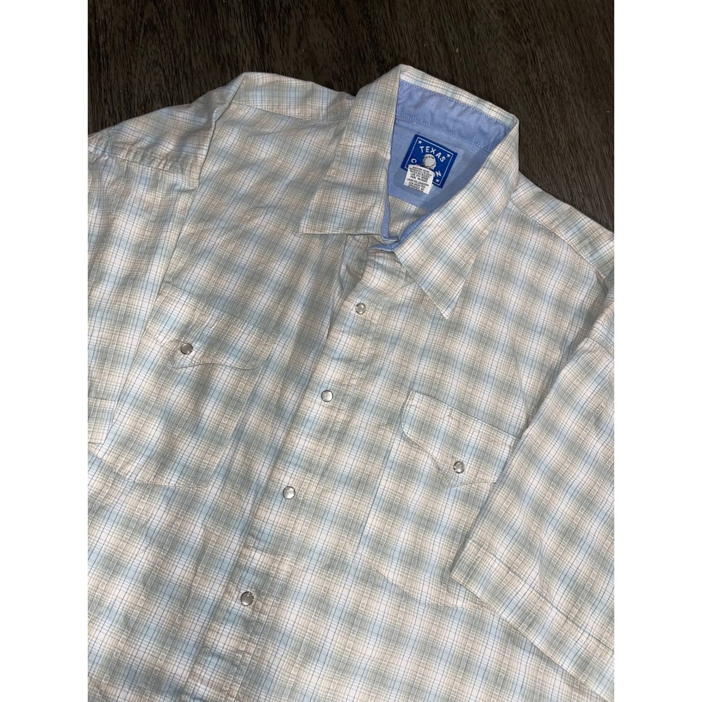 Texas Cotton Mens XXL Blue Plaid Western Snap Shirt Extra Long Tail S5T19SX